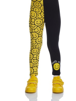 Siyah Gülen Yüz Kız Çocuk Desenli Lovetti Smile Baskılı Tayt