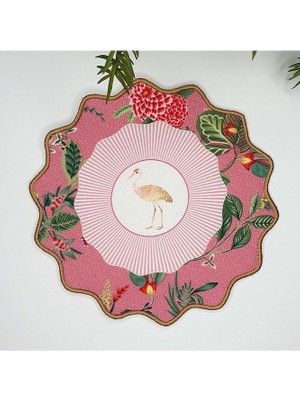 Gül Kurusu Zemin Botanik Çiçekler ve Leylek Tasarımlı Nakış Kenar Kumaş Kokteyl Peçetesi 1 Adet