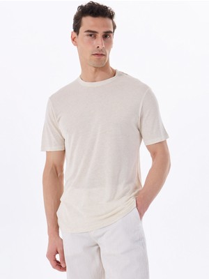 Fabrika Bisiklet Yaka Düz Bej Erkek T-Shirt F5SM-TST 2723