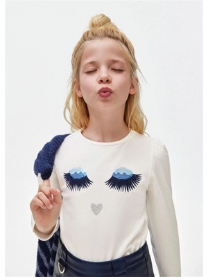 Mayoral Kız Çocuk Uzun Kollu Tişört Ekru 7041