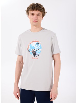 Discovery Expedition D5SM-TST3774 Gri Bisiklet Yaka Relaxed Baskılı Erkek T-Shirt