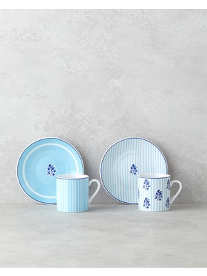 English Home Rapture Porselen 4 Parça 2 Kişilik Kahve Fincan Takımı 80 ml Mavi