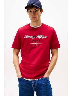 Erkek Script Logo T-Shirt - Kırmızı