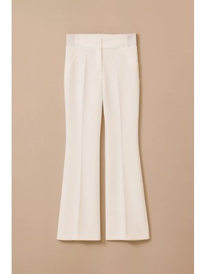 Kadın Düğme Detaylı Ispanyol Paça Pantolon - Ekru