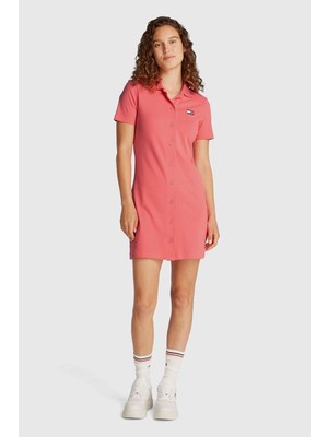Kadın Tjw Badge Pique Polo Elbise - Pembe