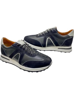 Bağcıklı Deri Siyah-Gri Garnili Içi Deri Astar Poliüretan Taban GÜNLÜK-3903-SİYAH