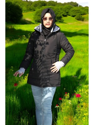 Kışlık Su Geçirmez Kapüşonlu Eldiven Detaylı Uzun Şişme Mont
