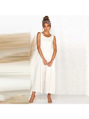 Yazlık Günlük Sırt Dekolteli Salaş Kadın Tulum