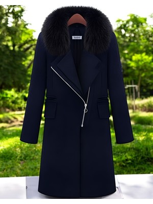 Kışlık Çıkarılabilir Kürk Yaka Kaşe Kaban