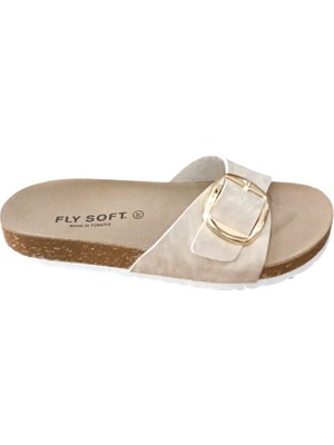 Fly Soft S042.020 Kadın Tek Tokalı Mantar Taban Yazlık Comfort Terlik Bej