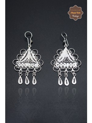 Midyat Nurtaş Gümüş Üçgen Tasarım 925 Ayar Gümüş Telkari Kadın Küpe 201023942