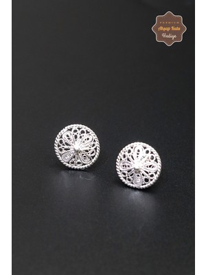 Midyat Nurtaş Gümüş Yuvarlak Çiçek Tasarım 925 Ayar Gümüş Telkari Kadın Küpe 201023947