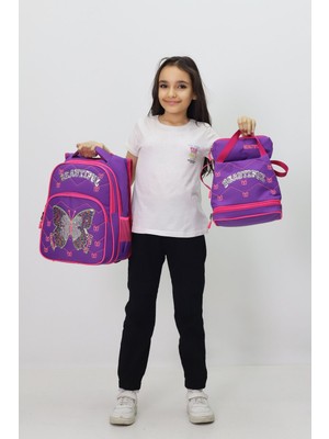 Probag Kelebek Temalı Kız Çocuk 3’lü Okul Çanta Seti - Sırt Çantası + Termal Beslenme Çantası + Kalemlik