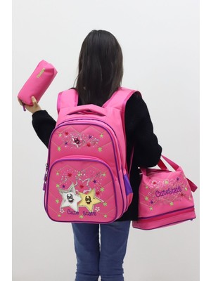 Probag Cute Stars Kız Çocuk 3’lü Okul Çanta Seti Yıldızlı Sırt Çantası Termal Beslenme Çantası Kalemlik