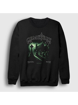 Presmono Unisex Siyah Cursed Place Mezarlık Cemetery Sweatshirt
