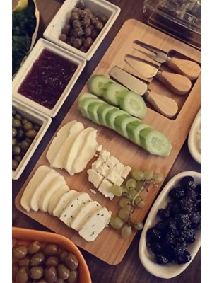 Trend Evimde Bambu 4 Parça Peynir Sunum Tahtası Seti - Peynir Sunum Tabağı - Şarap Sunum Tabağı