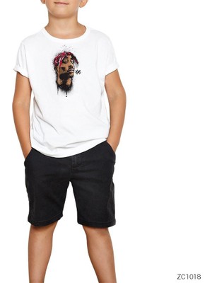 Tupac Shakur Cartoon Artwork Beyaz Çocuk Tişört