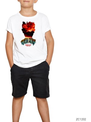 Stranger Things Eleven Siluet Beyaz Çocuk Tişört