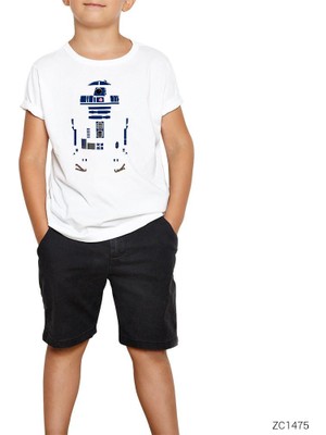 Star Wars R2D2 Siluet Beyaz Çocuk Tişört