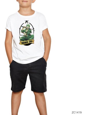 One Piece Roronoa Zoro Beyaz Çocuk Tişört
