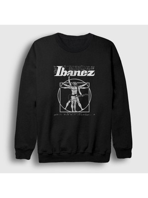 Presmono Unisex Siyah Gitarist Vitruvius Vitruvian Man Ibanez Sweatshirt
