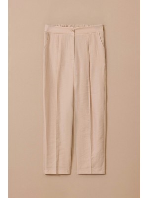 Kadın Yüksek Bel Bilek Boy Pantolon - Bej