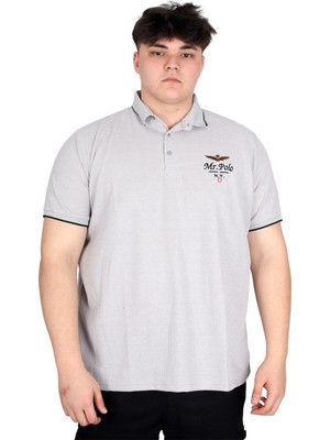 Mode Xl Büyük Beden Erkek Polo Yaka Tişört Waffle Mr.polo U24298 Gri