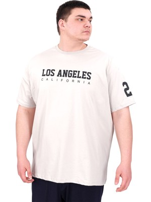 Mode Xl Büyük Beden Erkek Baskılı T-Shirt Los Angeles U25031 Gri