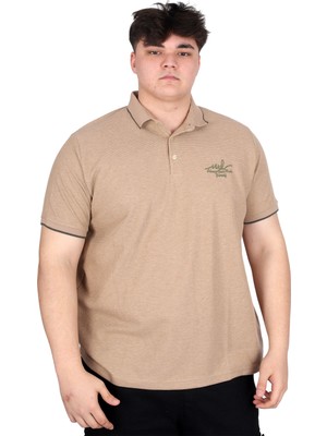 Mode Xl Büyük Beden Erkek Polo Yaka Tişört Waffle Md U24299 Bej