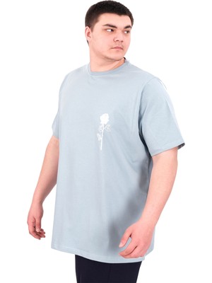 Mode Xl Büyük Beden Erkek T-Shirt Bisiklet Yaka Gorgeous U25022 Mavi