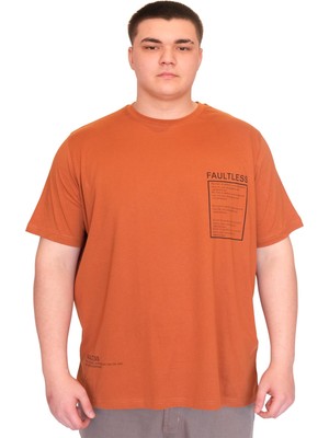 Mode Xl Büyük Beden Erkek T-Shirt Bisiklet Yaka Faultless Basklılı U25011 Tarçın