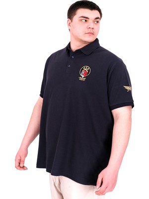 Mode Xl Büyük Beden Erkek T-Shirt Pike Polo Yaka U25306 Lacivert