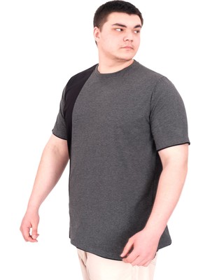 Mode Xl Büyük Beden Erkek T-Shirt Parçalı MD08 U22134 Antrasit