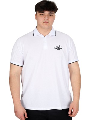Mode Xl Büyük Beden Erkek Polo Yaka Tişört Waffle Md U24299 Beyaz