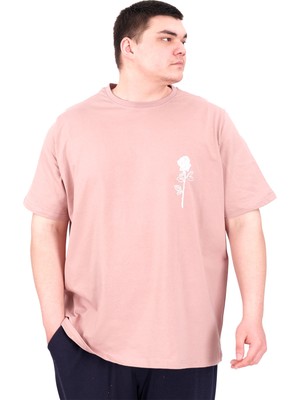 Mode Xl Büyük Beden Erkek T-Shirt Bisiklet Yaka Gorgeous U25022 Gül Rengi