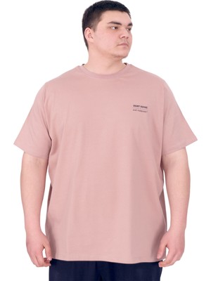 Mode Xl Büyük Beden Erkek T-Shirt Bisiklet Yaka Forever U25023 Gül Rengi