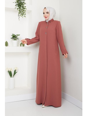 Günay Karaca Yazlık Kadın Tesettür Pardesü Ferace Düğmeli 4915