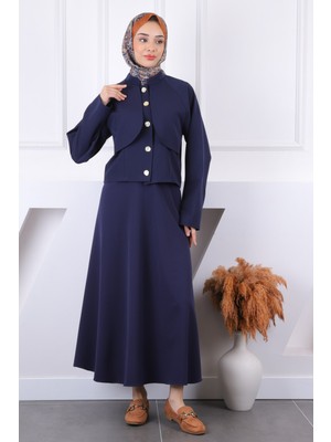 İmaj Butik Lacivert Ön Düğmeli Ceket Etekli Takım