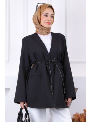İmaj Butik Siyah Beli İpli Ceket