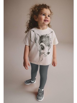 Tiny Style Kids Disney Bambi Desenli Pamuklu Sırt Yazı Detaylı Kız Çocuk T-Shirt ve Tayt Takım 7-8 Yaş