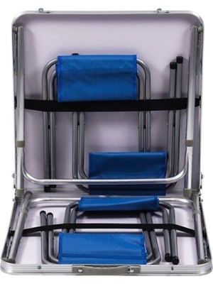 Katlanabilir Alüminyum Kamp Masa 4'lü Tabure Seti Sahil Deniz Köy Bağ Bahçe Kenarında Masa Seti