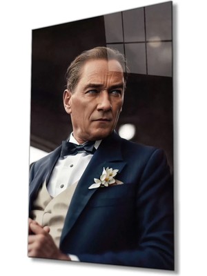 Yapay Zeka Atatürk Portresi Cam Tablo, Ev ve Ofis Duvar Dekoru,  Büyük Temperli Cam Tablo