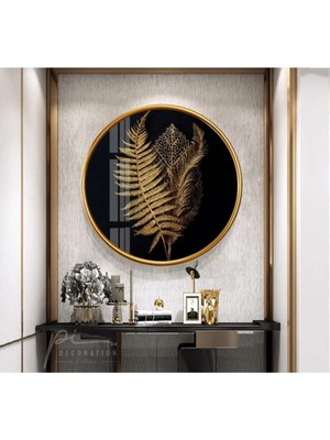 Marsilyan Gold Yapraklar Yuvarlak Cam Tablo