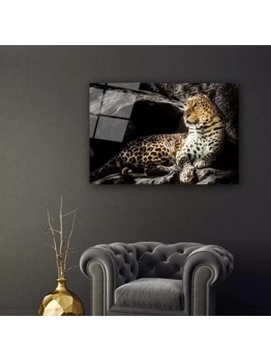 Gece ve Leopar Sanatsal Cam Tablo