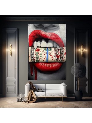 Dudak Arasında Dolar Sanatsal Cam Tablo