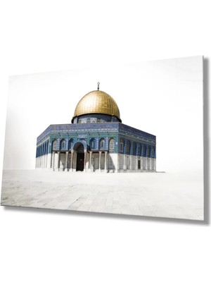 Kudüs Kubbetüs Sahra Dini Islami Cam Tablo Ev ve Ofis Duvar Dekoru Hediyelik Büyük Tablo Cam