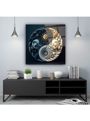 Deniz Kabuğu ve Mavi Denge Işareti Sanatsal Cam Tablo