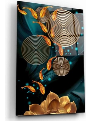 Gold Balıklar Cam Tablo