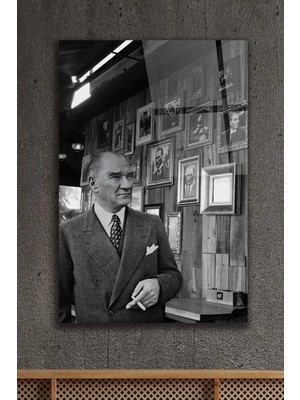 Atatürk Portre Mustafa Kemal Atatürk Dikdörtgen Dekoratif Cam Tablo