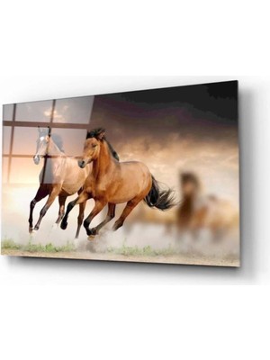 Koşan Atlar Cam Tablo